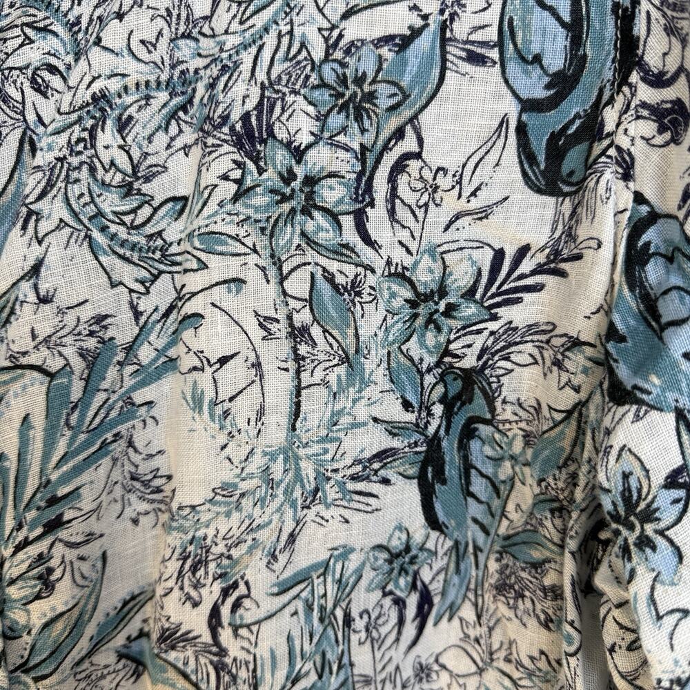 Tahari Linen Floral Blue Bird Tropical Print Button Front Tunic Cruise Vacation - Picture 5 of 7
